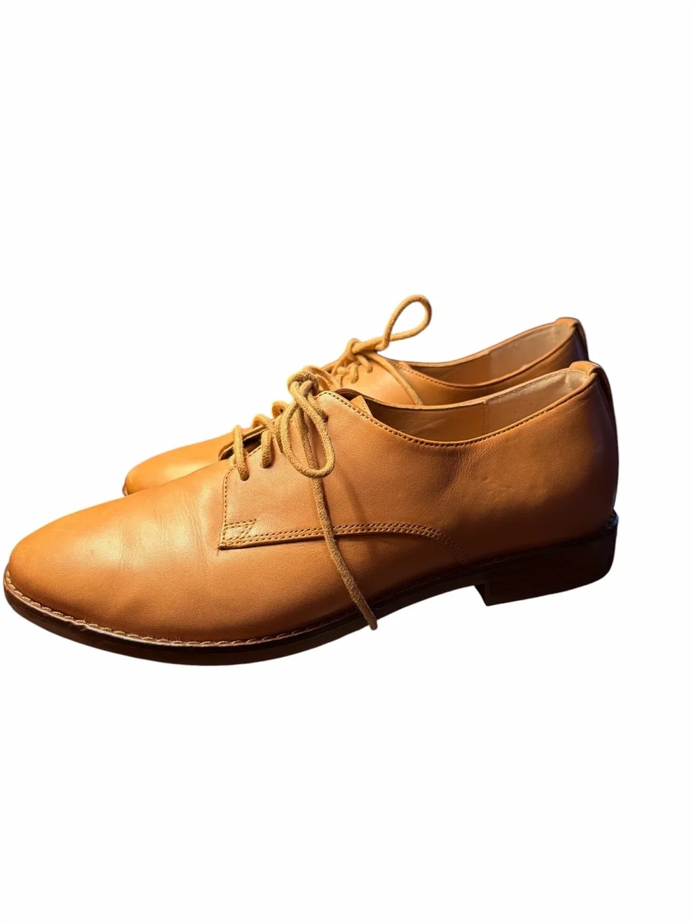 Vionic Leather Oxford Flats Tan Comfort Shoes Size 6 Minimalist 1” Heel